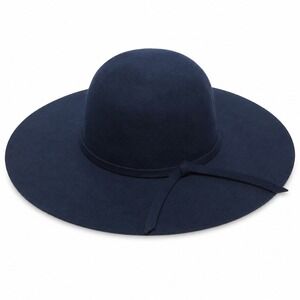 Boho Wide Brim Floppy Hat 100% Wool Navy Blue Felt Rancher Festival Statement